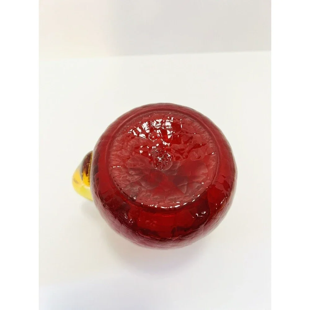 Vintage Amberina Crackle Glass Creamer Pitcher Ruby Red Amber Yellow 5.5”